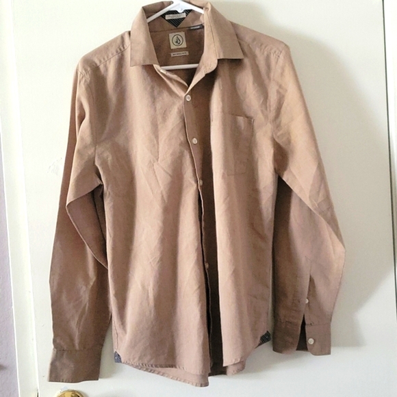 Volcom Tan Long Sleeve Button up - Picture 1 of 4